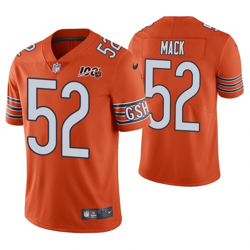 Men's Chicago Bears#52 Khalil Mack Orange 2019 100th Season Limited Stitched NFL Jersey