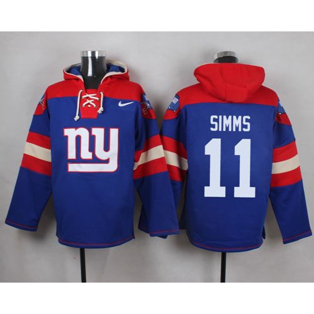 Giants #11 Phil Simms Royal Blue Player Pullover NFL Hoodie
