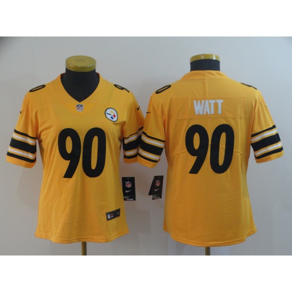 Women's Pittsburgh Steelers#90 T. J. Watt Gold Inverted Legend Stitched NFL Jersey(Run Small)