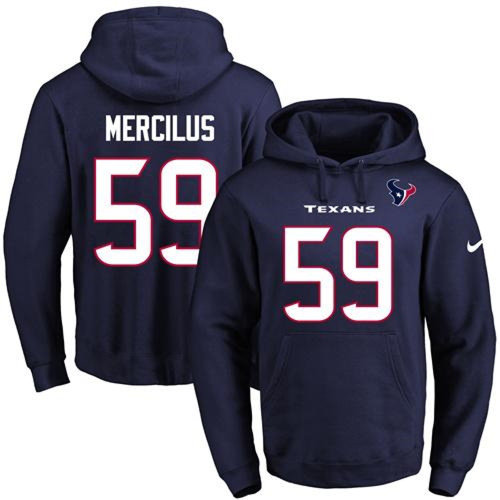 Texans #59 Whitney Mercilus Navy Blue Name & Number Pullover NFL Hoodie