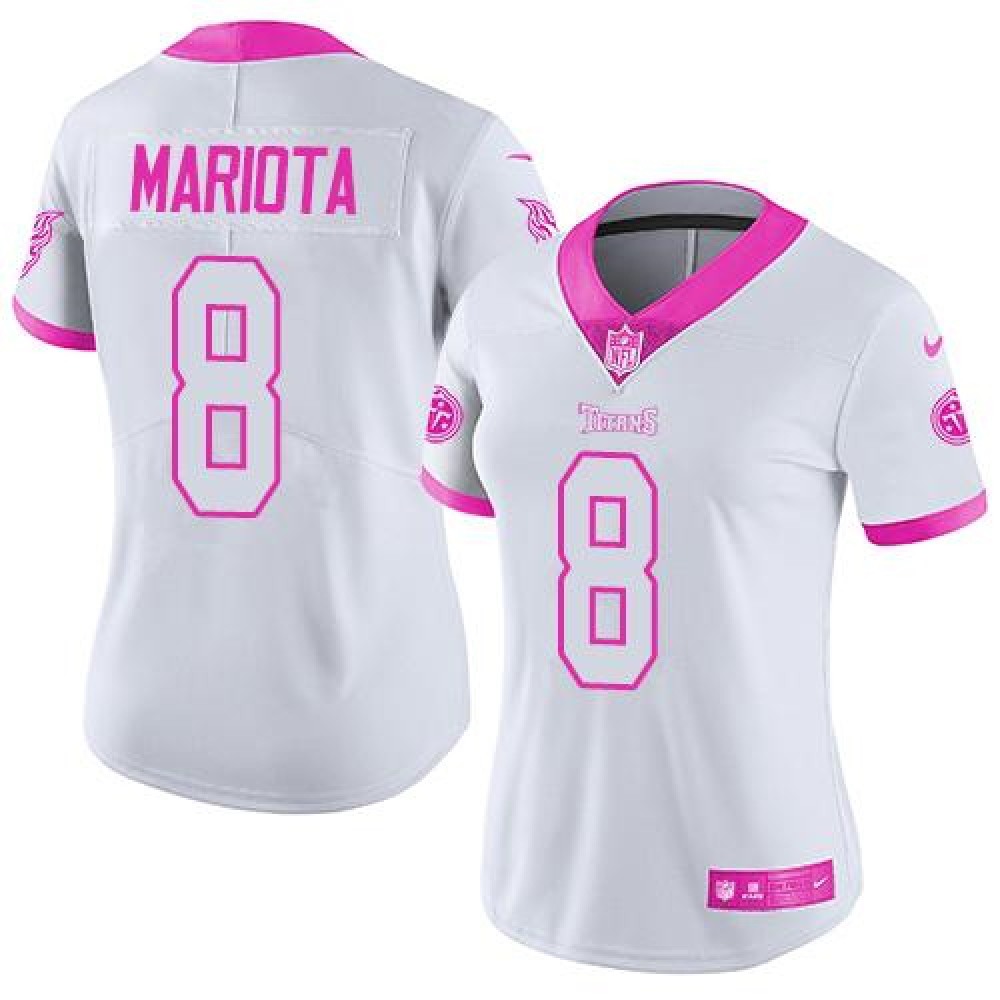 Titans #8 Marcus Mariota White/Pink Women's Stitched NFL Limited Rush Fashion Jersey
