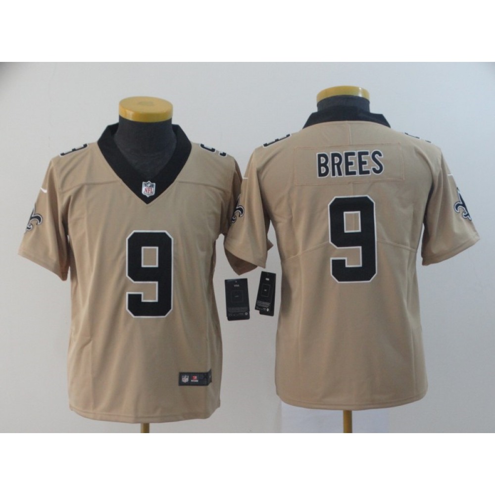 Youth New Orleans Saints #9 Drew BreesGold Inverted Legend Stitched NFL Jersey