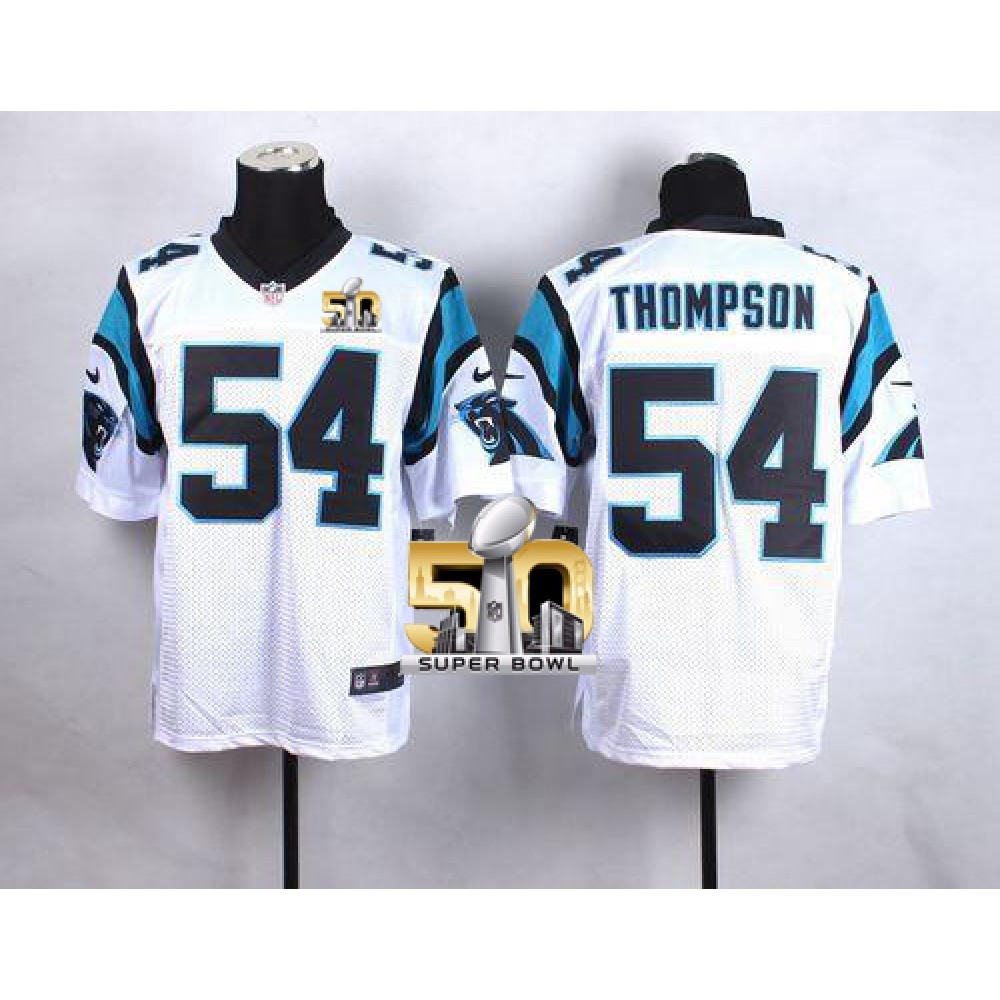 Panthers #54 Shaq Thompson White Super Bowl 50 Men's Stitched NFL Elite Jersey