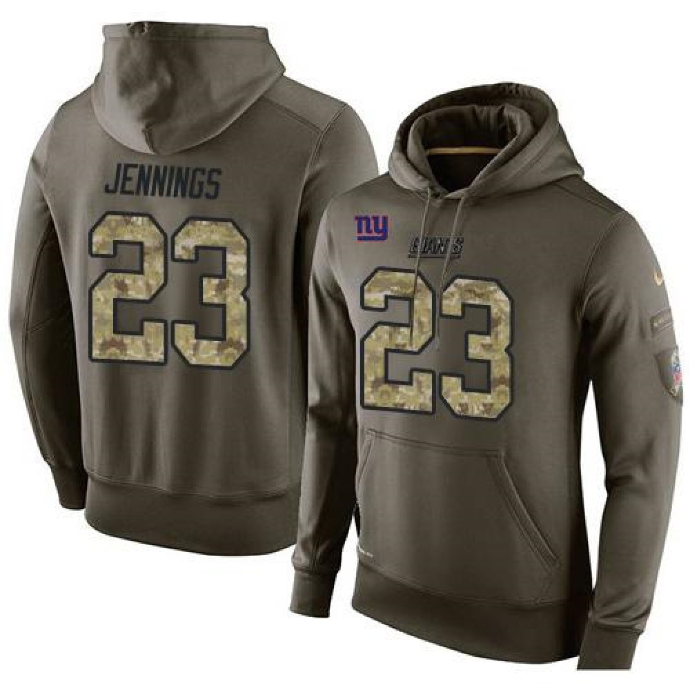 NFL Men'sNew York Giants #23 Rashad Jennings Stitched Green Olive Salute To Service KO Performance Hoodie