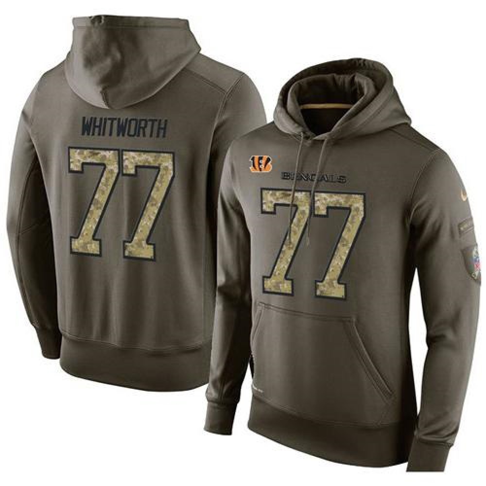 NFL Men'sCincinnati Bengals #77 Andrew Whitworth Stitched Green Olive Salute To Service KO Performance Hoodie