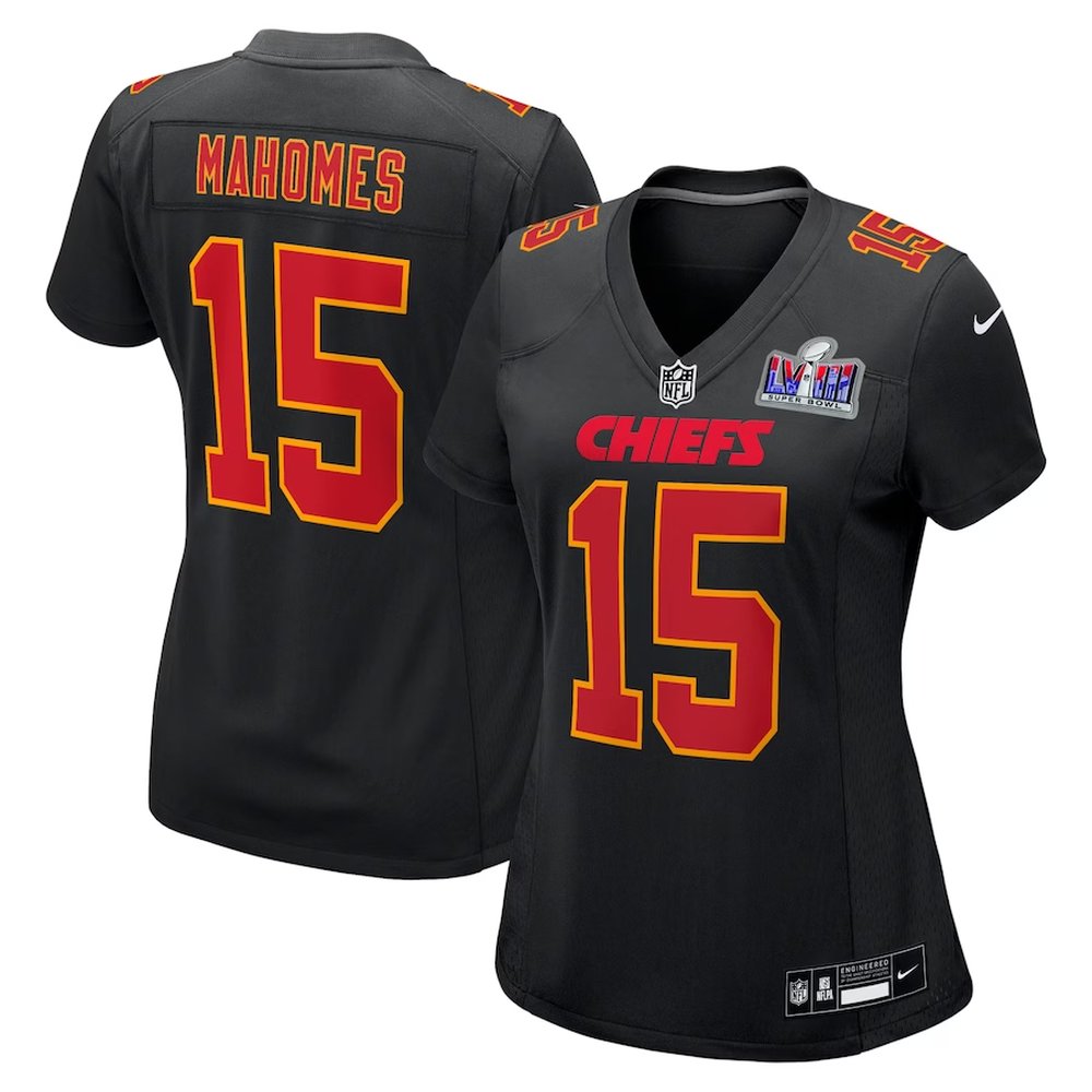 Women's Kansas City Chiefs #15 Patrick MahomesBlack Super Bowl LVIII Carbon Fashion Game Player Jersey