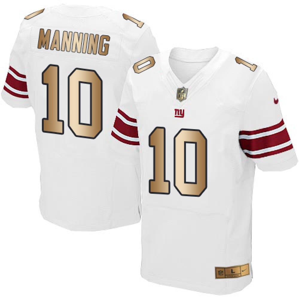 Giants #10 Eli Manning White Men's Stitched NFL Elite Gold Jersey