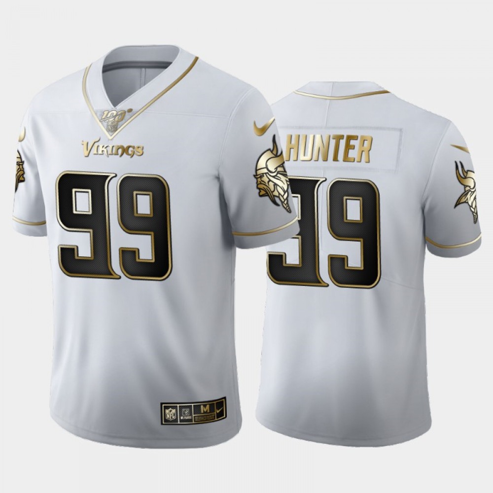 Men's Minnesota Vikings #99 Danielle Hunter White 2019 100th Season Golden Edition Limited Stitched NFL Jersey
