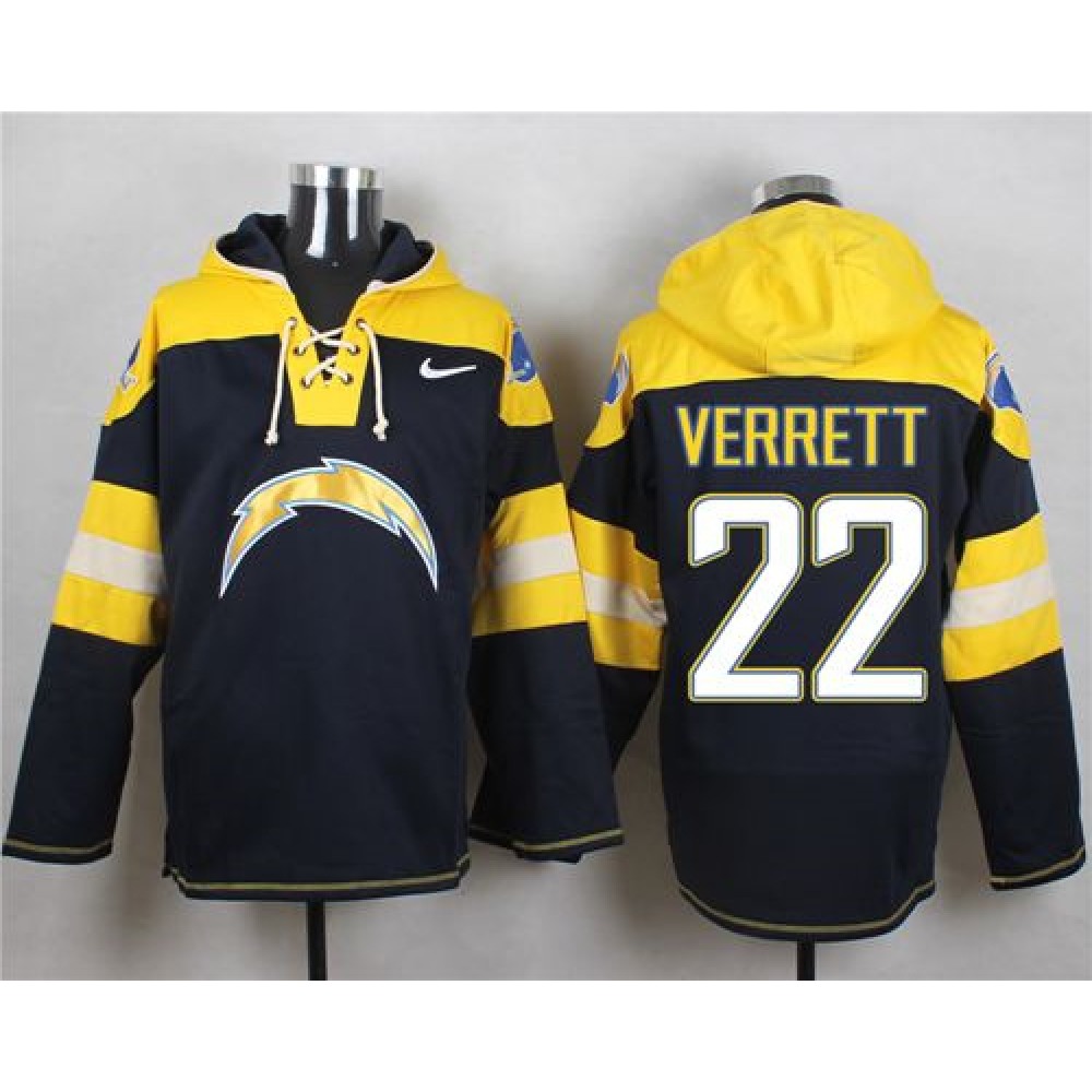 Chargers #22 Jason Verrett Navy Blue Player Pullover NFL Hoodie