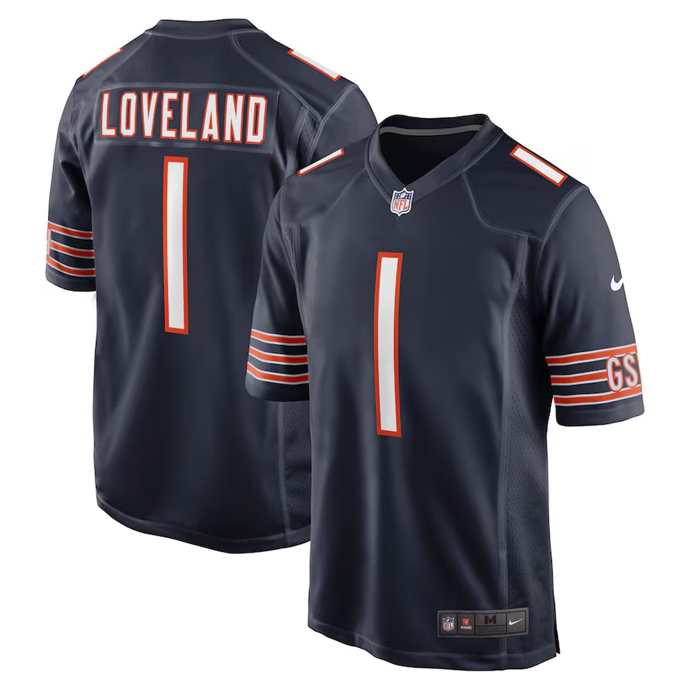 Men's Chicago Bears #1 Colston Loveland Nike Navy 2025 NFL Draft First Round Pick Game Jersey