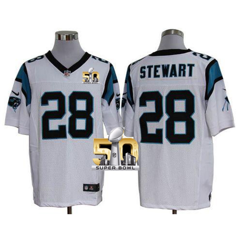 Panthers #28 Jonathan Stewart White Super Bowl 50 Men's Stitched NFL Elite Jersey