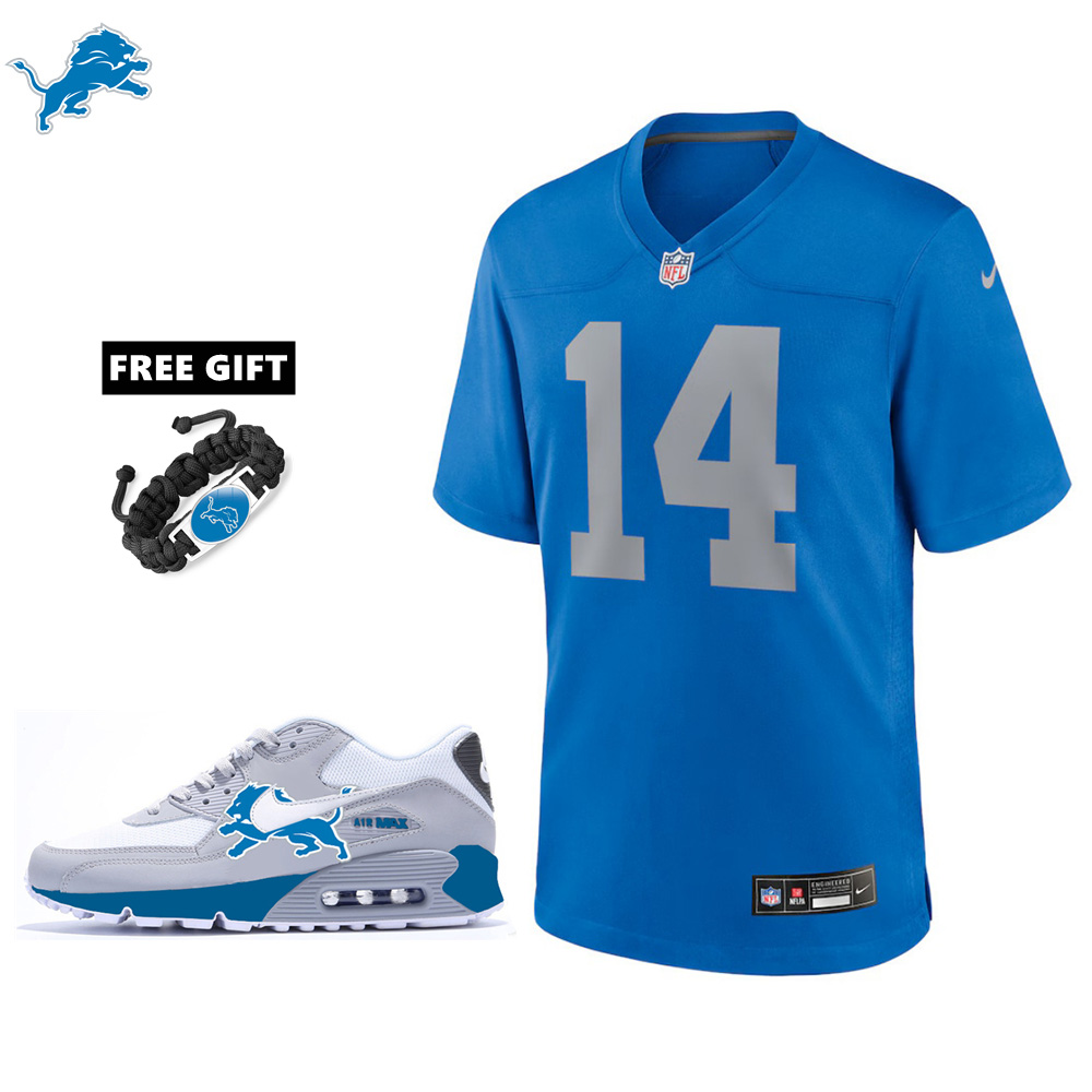 🔥Combo Sale - Detroit Lions Amon-Ra St. Brown Nike Blue Alternate Game Jersey & Air Max 90 Classic Sneakers