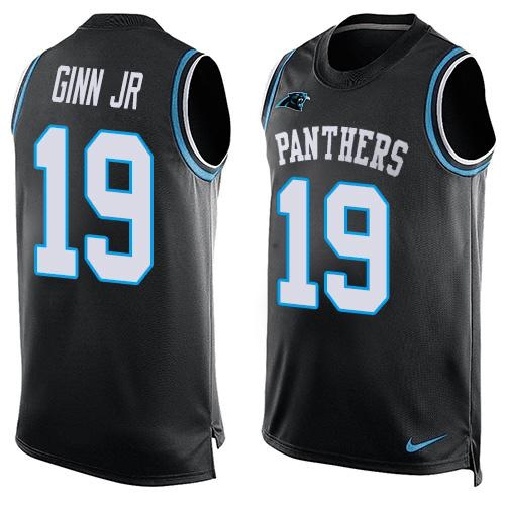 Panthers #19 Ted Ginn Jr Black Team Color Men's Stitched NFL Limited Tank Top Jersey