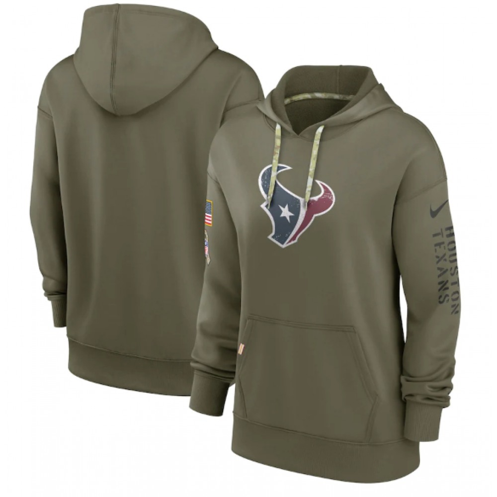 Women's Houston Texans 2022 Olive Salute to Service Therma Performance Pullover Hoodie(Run Small)