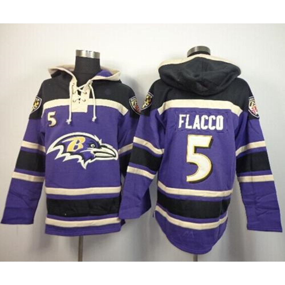 Ravens #5 Joe Flacco Purple Sawyer Hoodie Sweatshirt NFL Hoodie