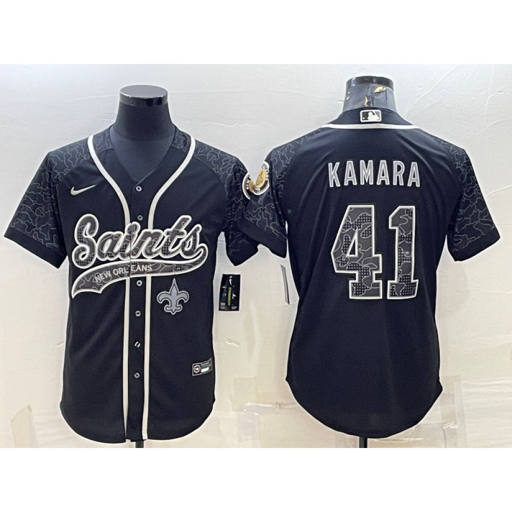 Men's New Orleans Saints #41 Alvin Kamara Black Reflective With Patch Cool Base Stitched Baseball Jersey