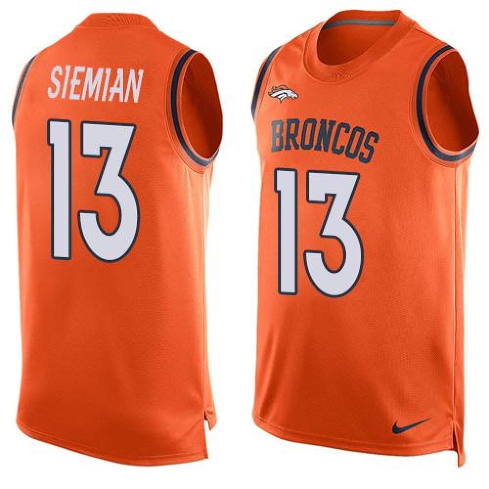 Broncos #13 Trevor Siemian Orange Team Color Men's Stitched NFL Limited Tank Top Jersey