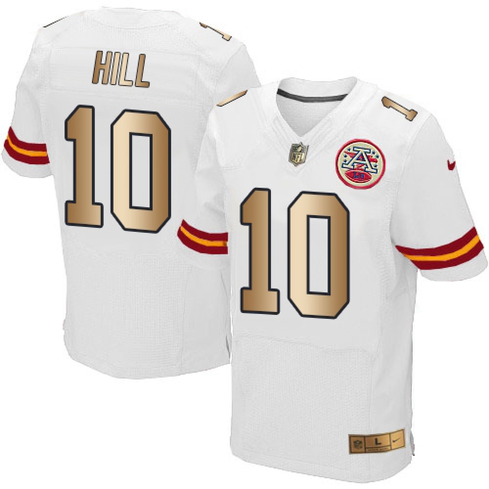 Chiefs #10 Tyreek Hill White Men's Stitched NFL Elite Gold Jersey