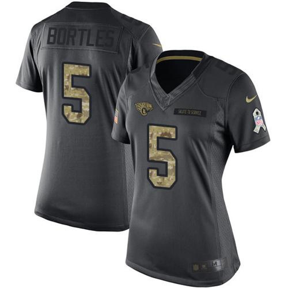 Jaguars #5 Blake Bortles Black Women's Stitched NFL Limited 2016 Salute to Service Jersey