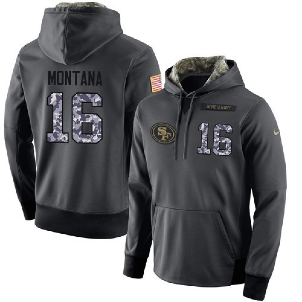 NFL Men'sSan Francisco 49ers #16 Joe Montana Stitched Black Anthracite Salute to Service Player Performance Hoodie