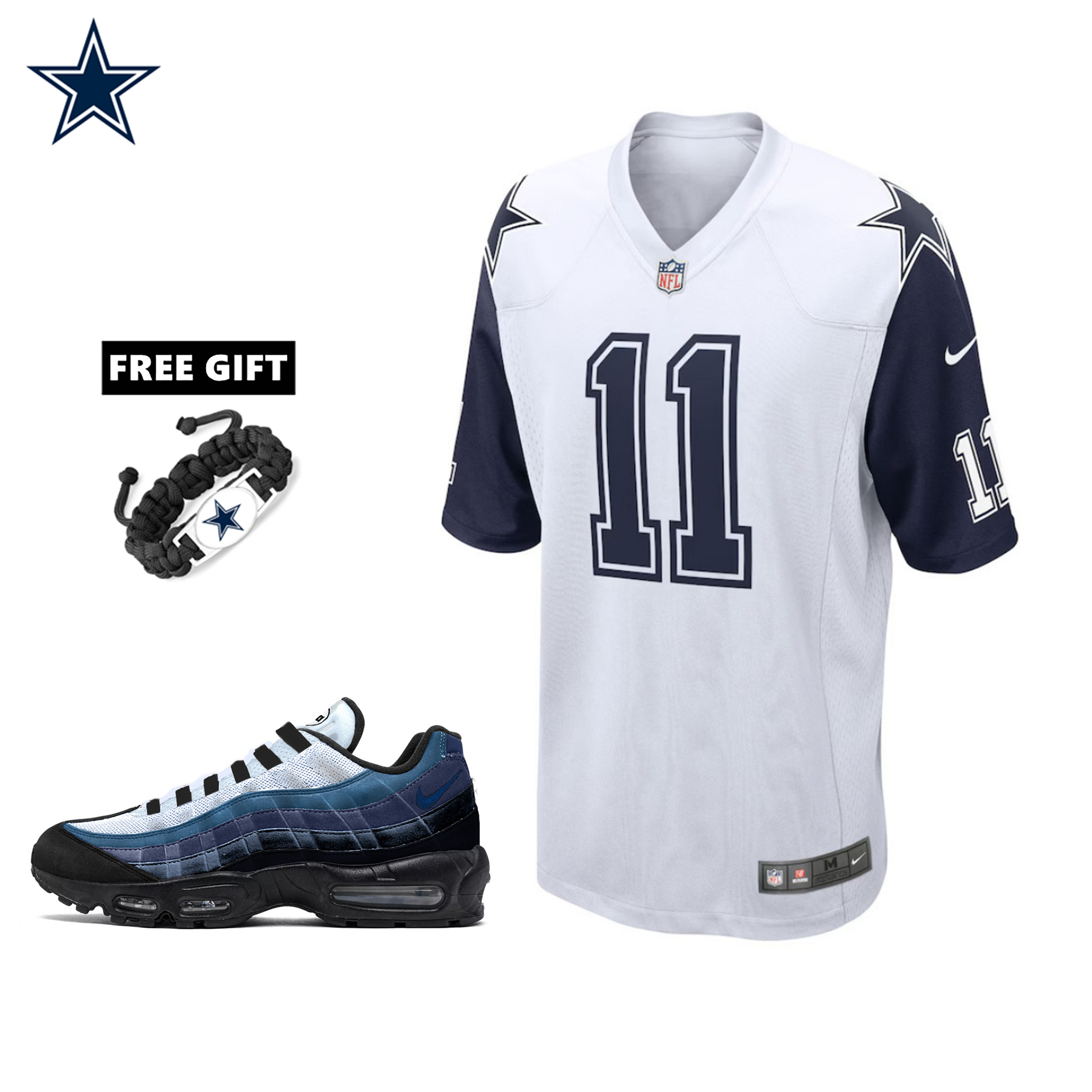 🔥Combo Sale - Dallas Cowboys Micah Parsons Nike White Alternate Game Jersey & Air Max 95 Team Color Sneakers
