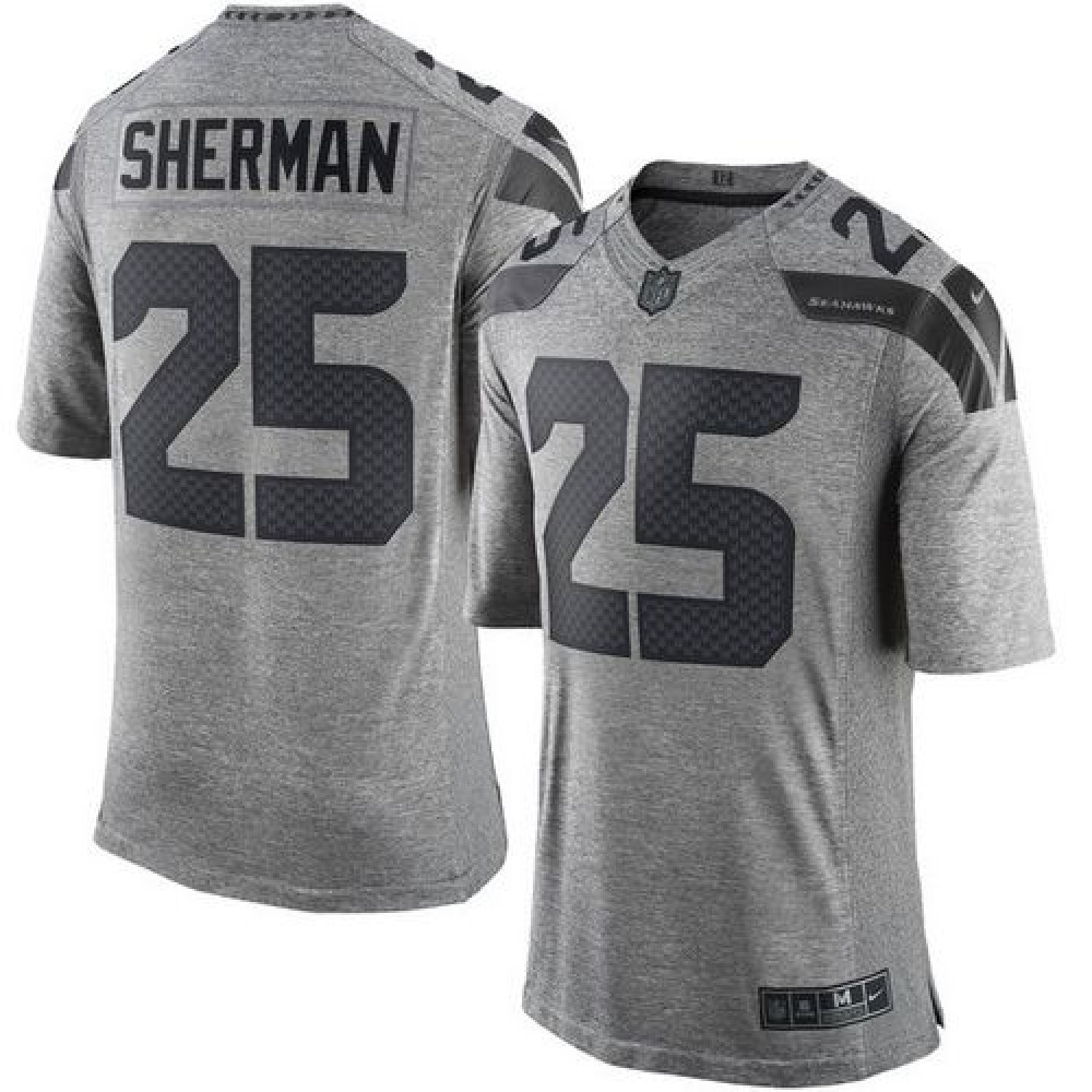 Seahawks #25 Richard Sherman Gray Men's Stitched NFL Limited Gridiron Gray Jersey