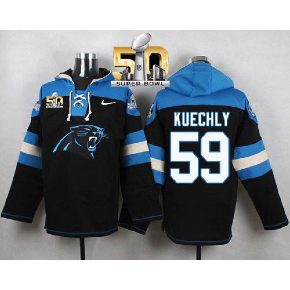 Panthers #59 Luke Kuechly Black Super Bowl 50 Player Pullover NFL Hoodie
