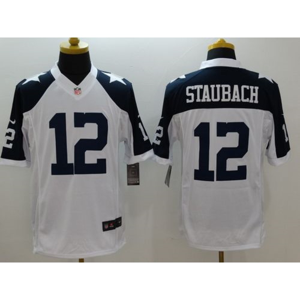 Cowboys #12 Roger Staubach White Thanksgiving Throwback Men's Stitched NFL Limited Jersey