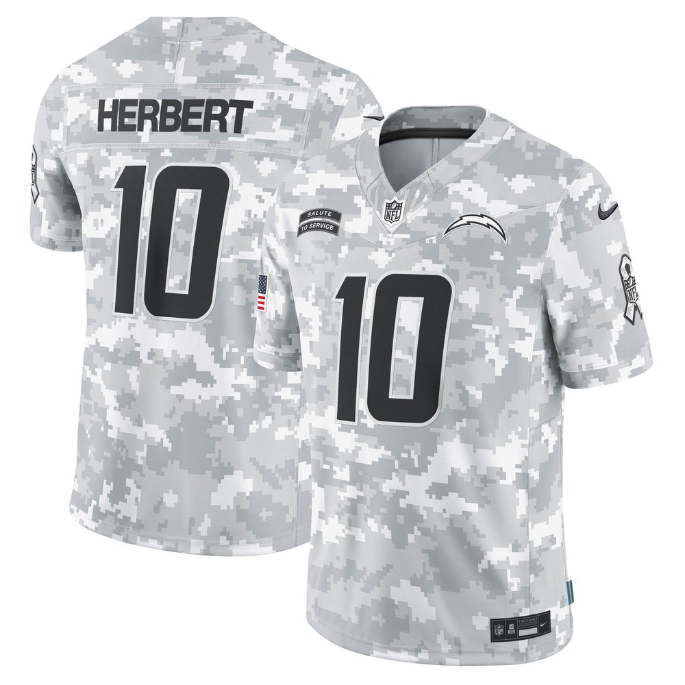Men's Los Angeles Chargers Justin HerbertArctic Camo 2024 Salute to Service Limited Jersey