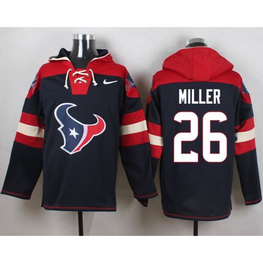 Texans #26 Lamar Miller Navy Blue Player Pullover NFL Hoodie