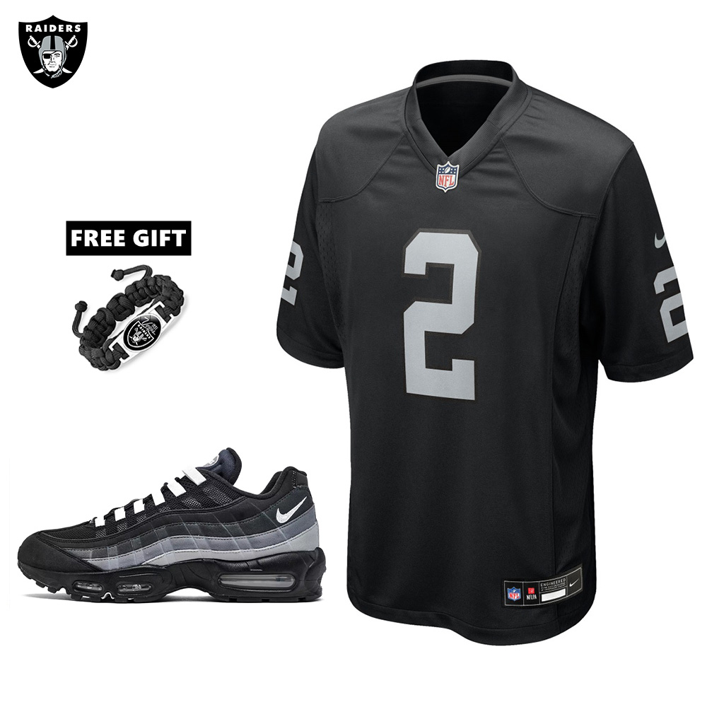 🔥Combo Sale - Las Vegas Raiders Ashton Jeanty Nike Black Game Jersey & Air Max 95 Team Color Sneakers