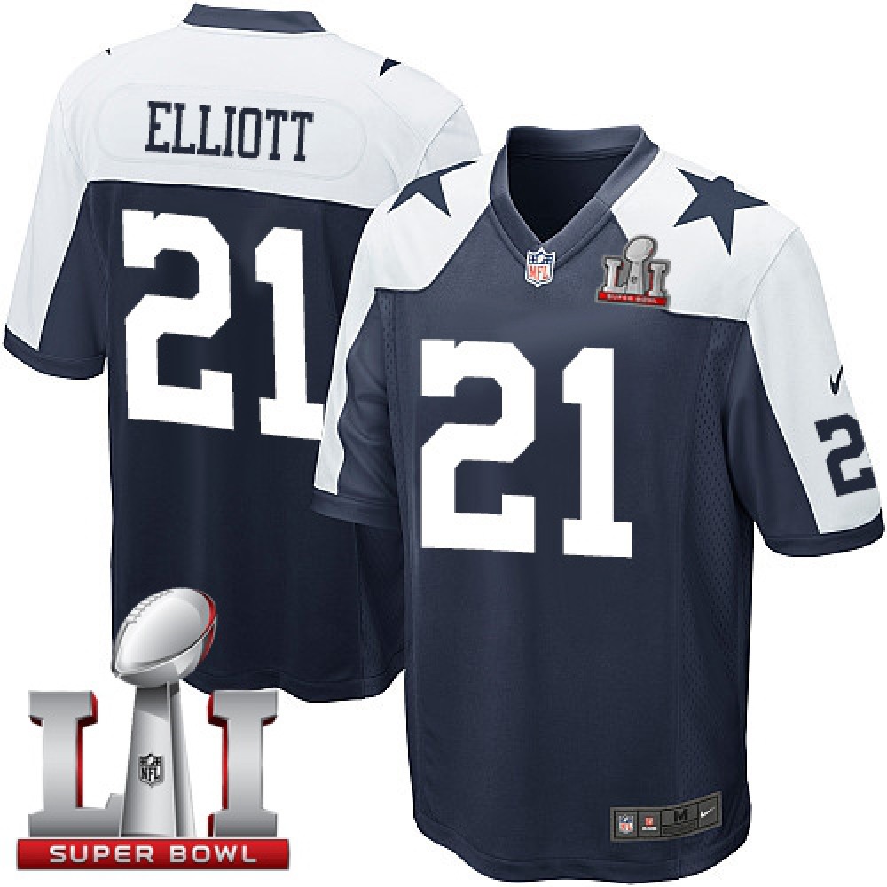 Cowboys #21 Ezekiel Elliott Navy Blue Thanksgiving Throwback Youth Stitched NFL Super Bowl LI 51 Elite Jersey