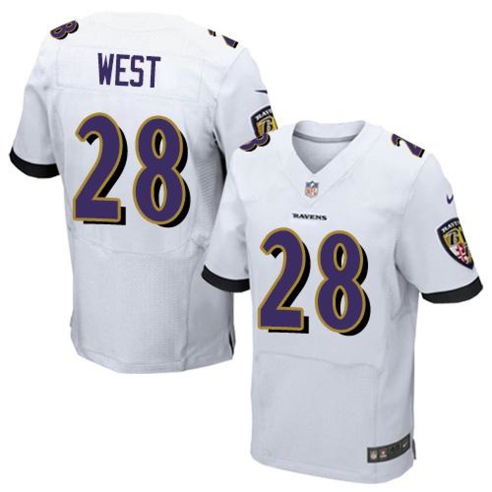 Ravens #28 Terrance West White Men's Stitched NFL New Elite Jersey