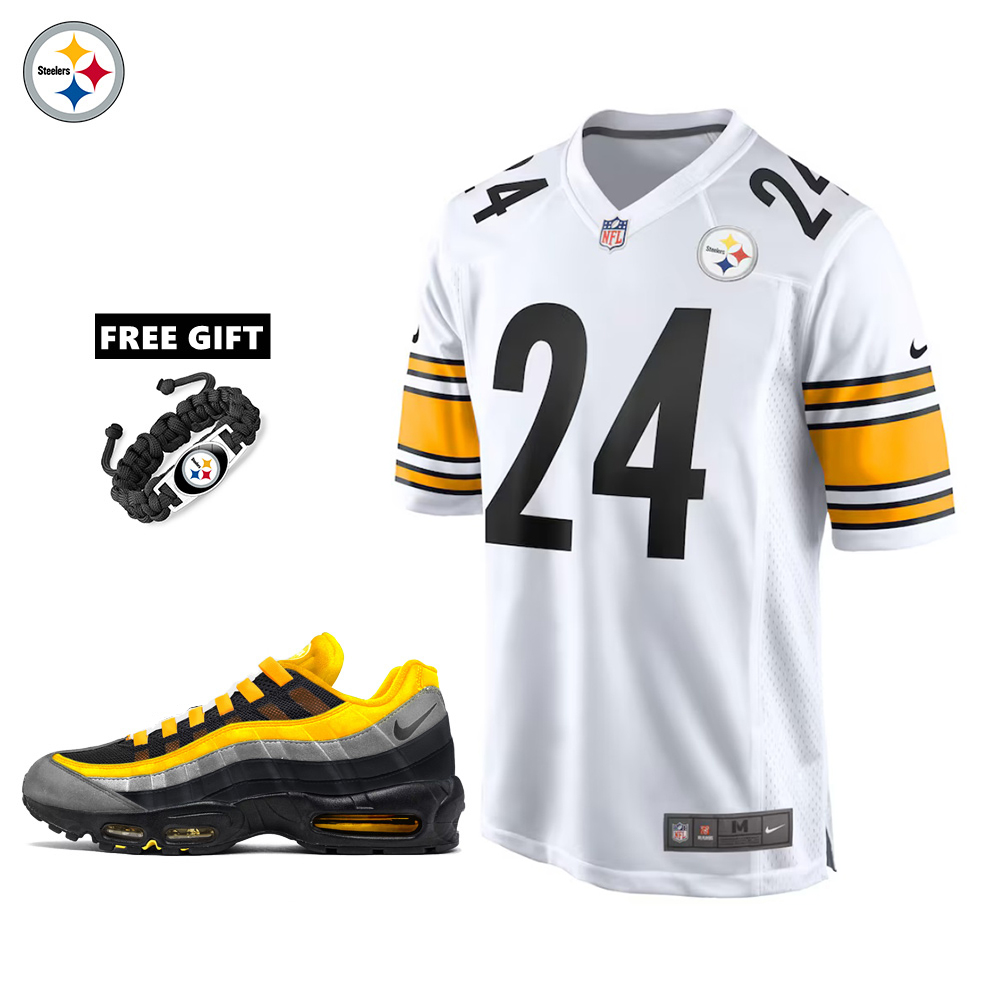🔥Combo Sale - Pittsburgh Steelers Joey Porter Jr. Nike White Game Jersey & Air Max 95 Team Color Sneakers