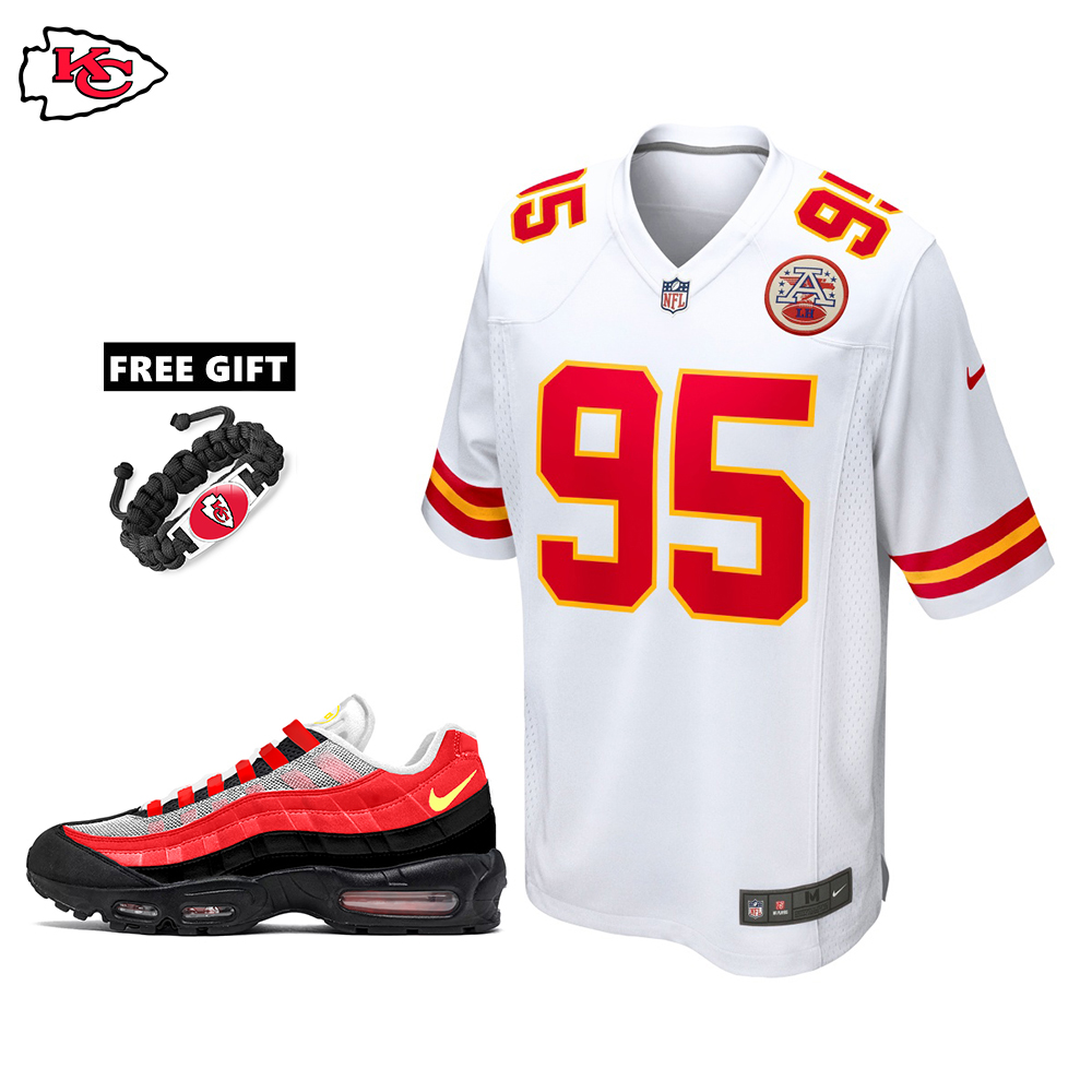 🔥Combo Sale - Kansas City Chiefs Chris Jones Nike White Game Jersey & Air Max 90 Classic Sneakers