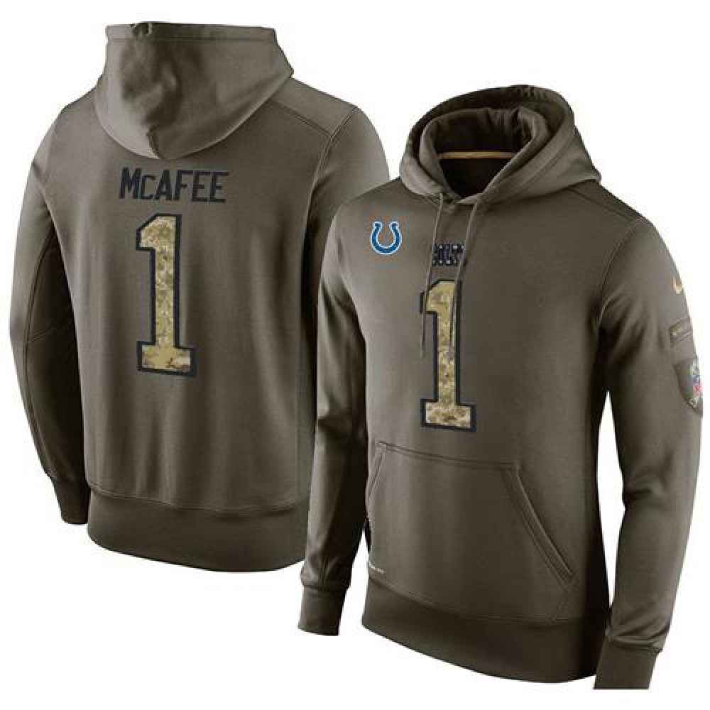 NFL Men'sIndianapolis Colts #1 Pat McAfee Stitched Green Olive Salute To Service KO Performance Hoodie