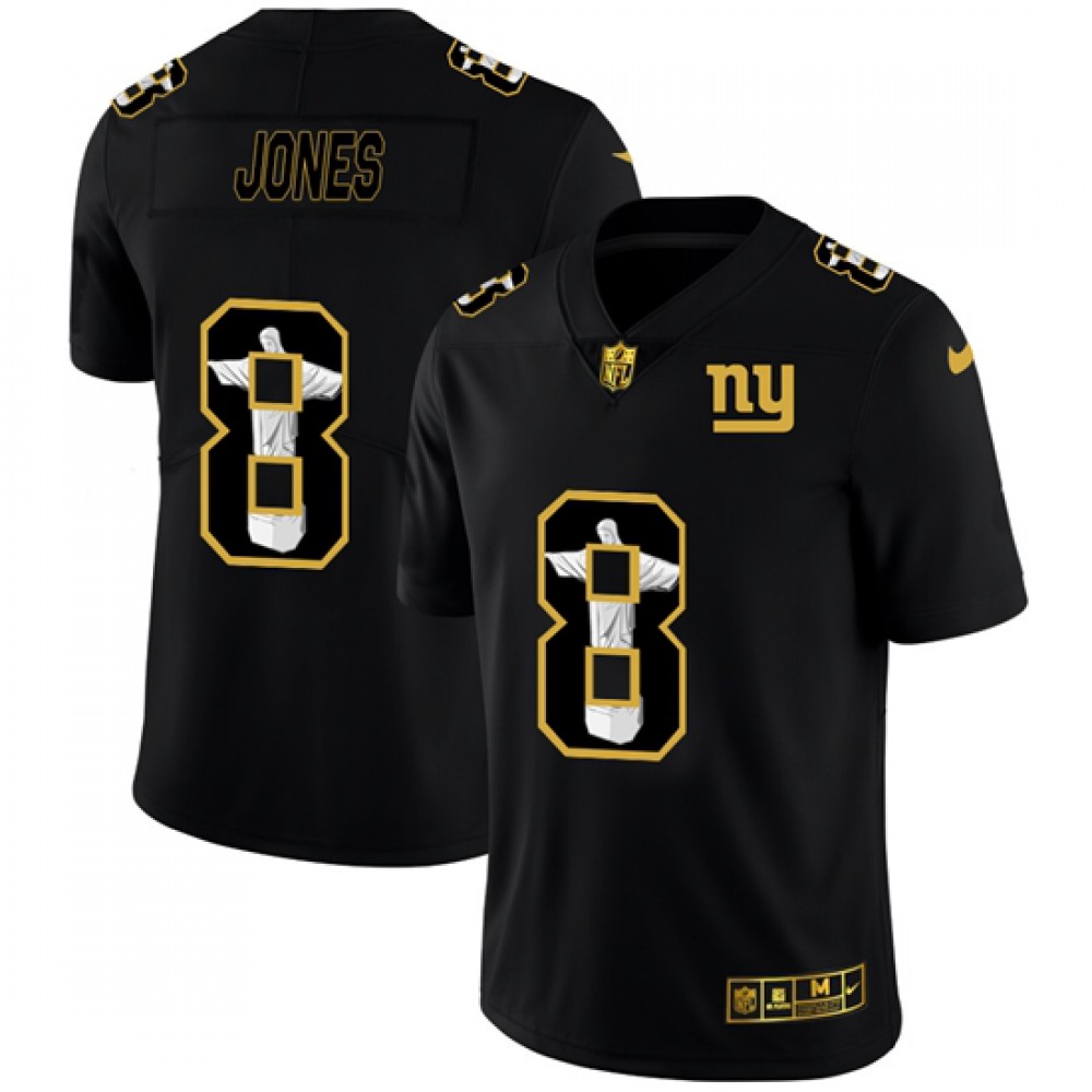 Men's New York Giants #8 Daniel Jones 2020 Black Jesus Faith Edition Limited StitchedJersey