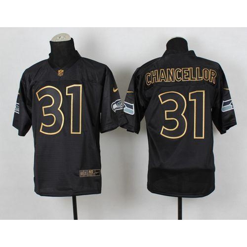 Seahawks #31 Kam Chancellor Black Gold No. Fashion Men's Stitched NFL Elite Jersey
