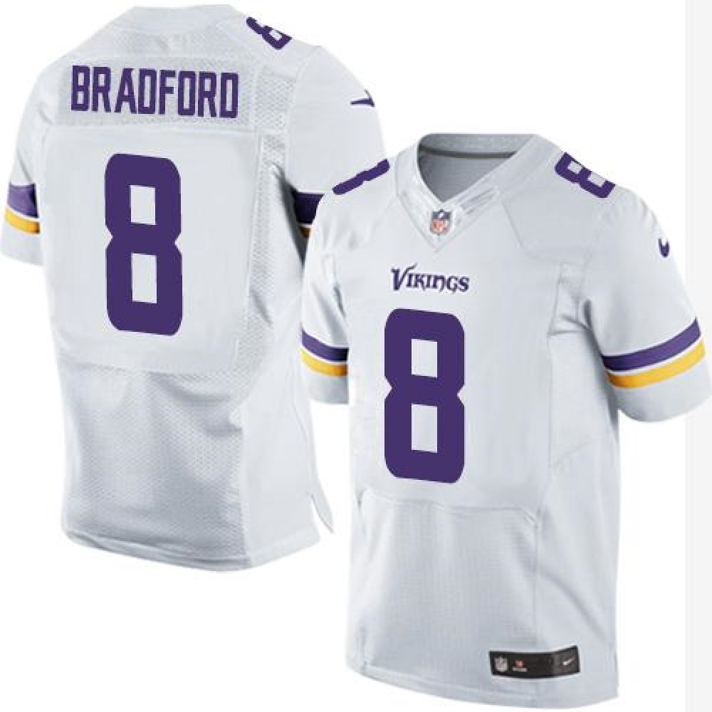 Vikings #8 Sam Bradford White Men's Stitched NFL Elite Jersey
