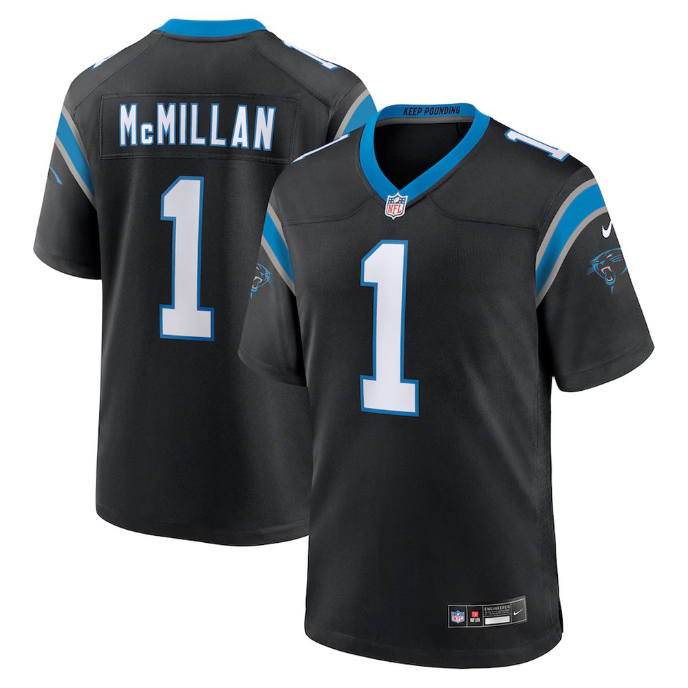Men's Carolina Panthers #1 Tetairoa McMillan Nike Black 2025 NFL Draft First Round Pick Game Jersey