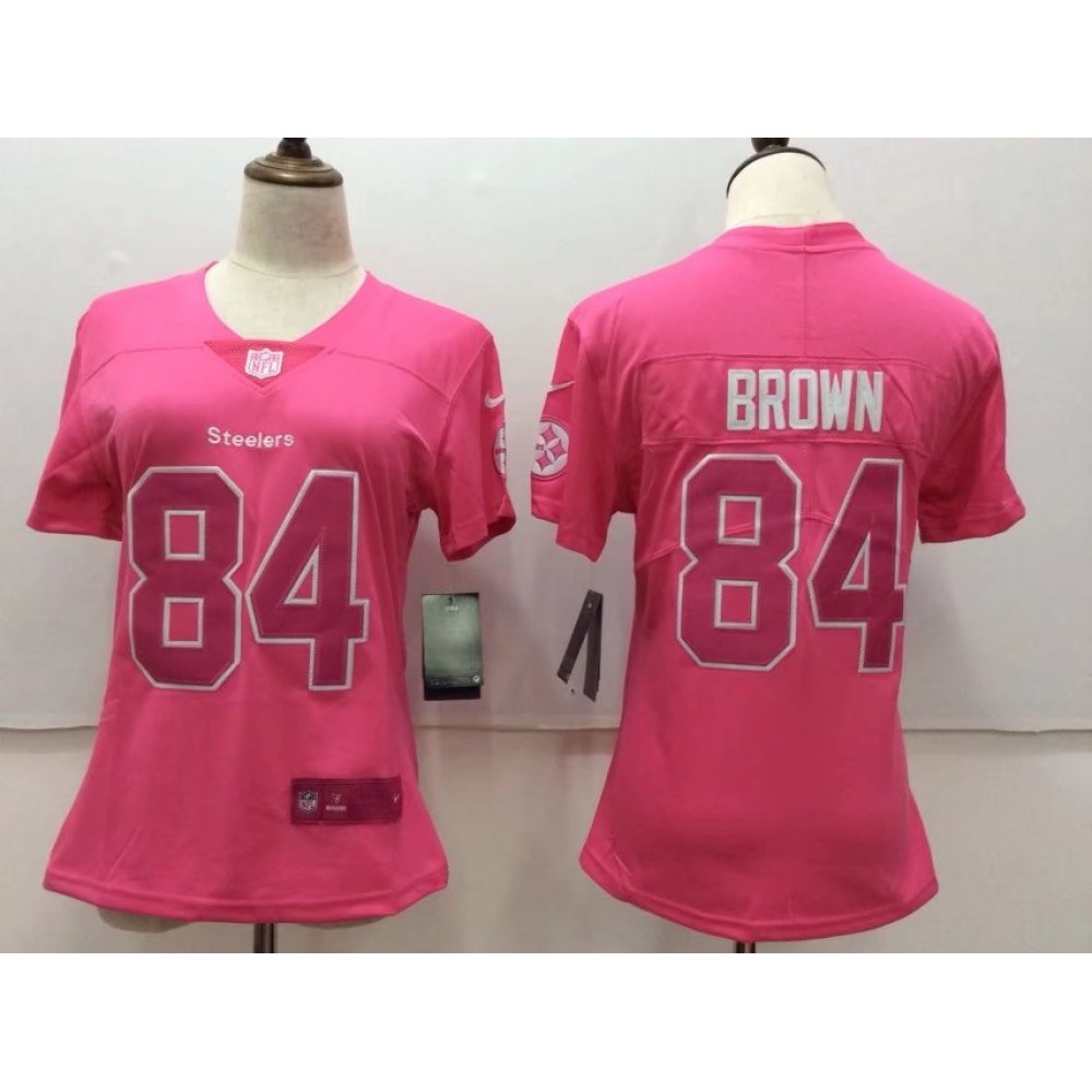 Women'sPittsburgh Steelers #84 Antonio Brown Pink Stitched NFL Limited Rush Fashion Jersey
