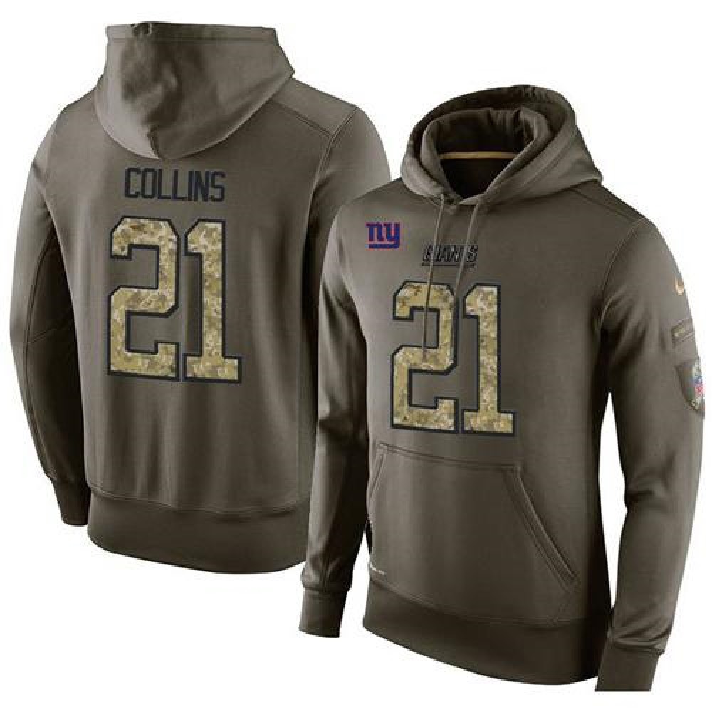 NFL Men'sNew York Giants #21 Landon Collins Stitched Green Olive Salute To Service KO Performance Hoodie