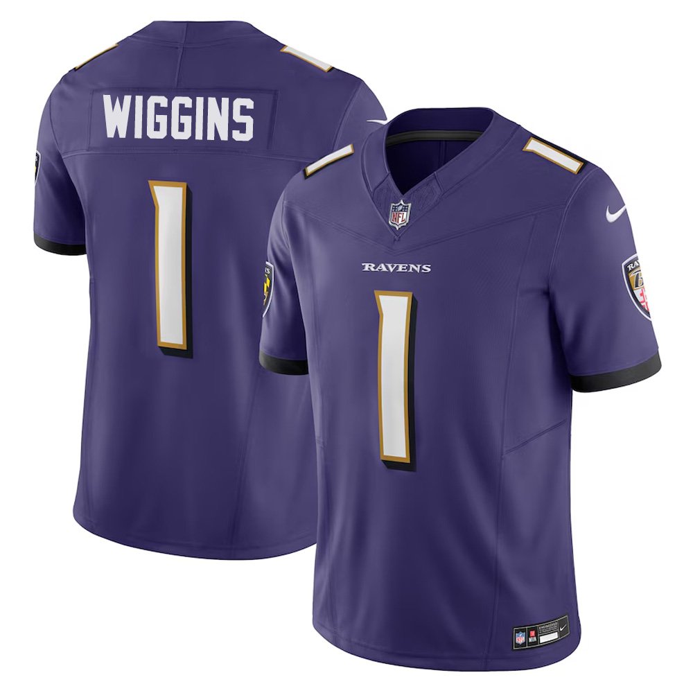 Men's Baltimore Ravens Nate WigginsPurple 2024 NFL Draft First Round Pick Player F.U.S.E. Vapor Untouchable Limited Stitched Football Jersey