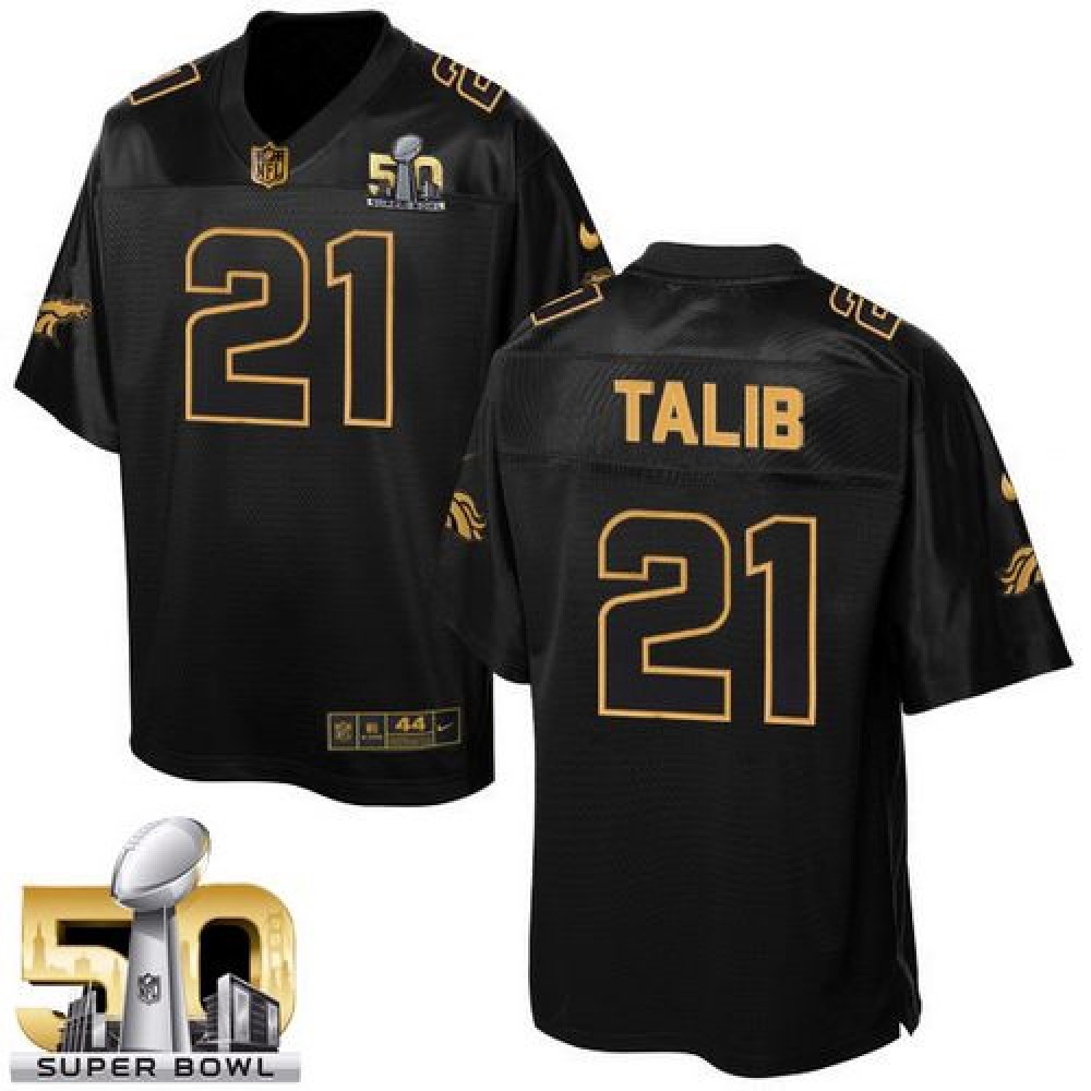 Broncos #21 Aqib Talib Black Super Bowl 50 Men's Stitched NFL Elite Pro Line Gold Collection Jersey