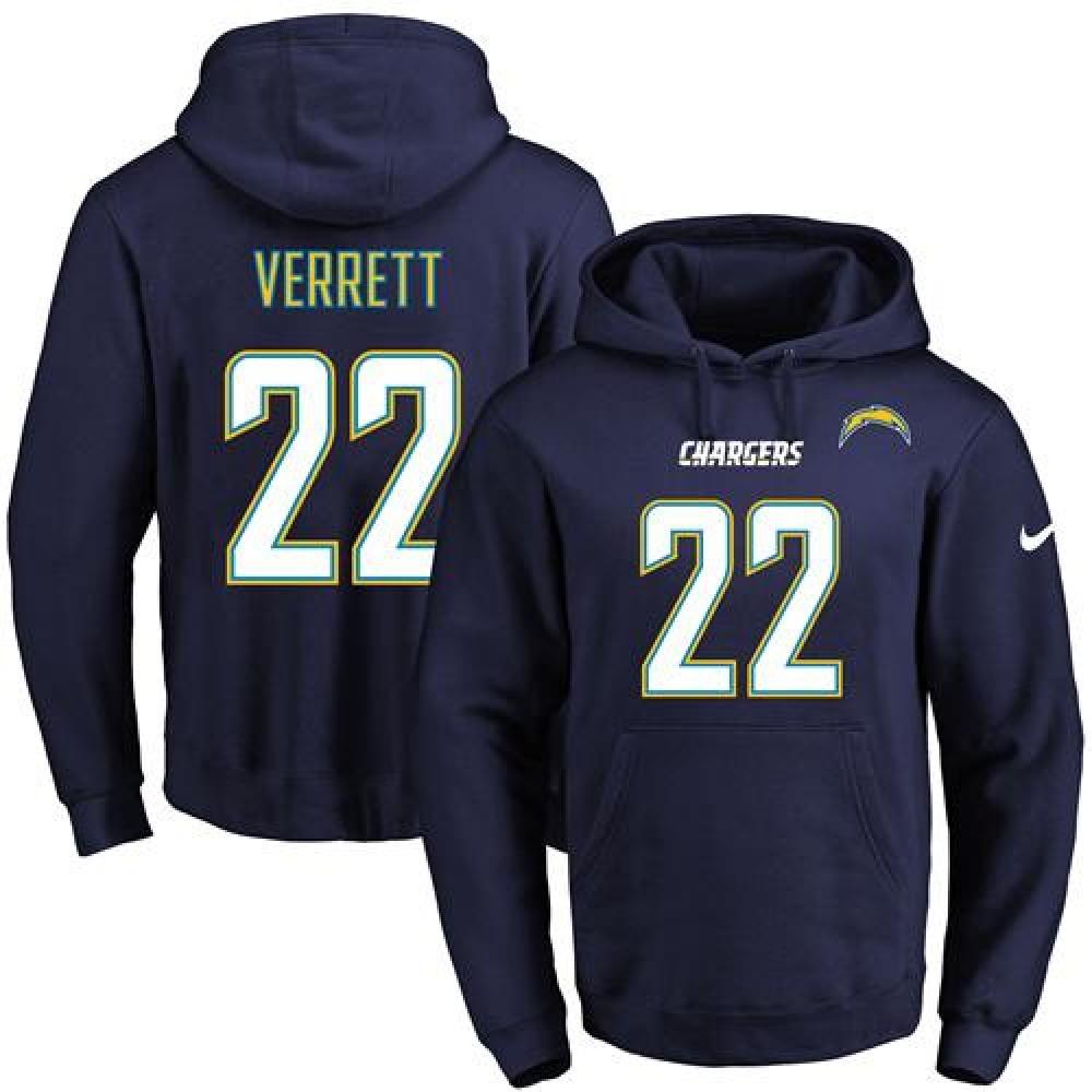 Chargers #22 Jason Verrett Navy Blue Name & Number Pullover NFL Hoodie