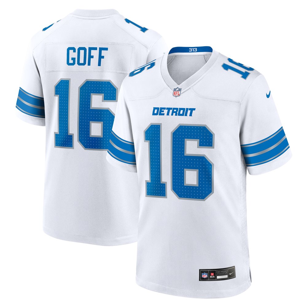 Men's Detroit Lions #16 Jared GoffWhite Game Jersey