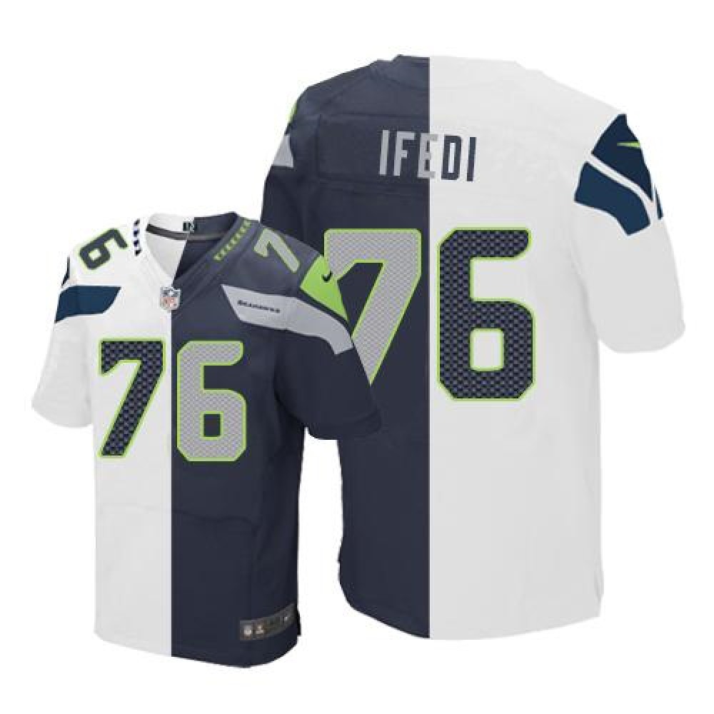 Seahawks #76 Germain Ifedi White/Steel Blue Men's Stitched NFL Elite Split Jersey