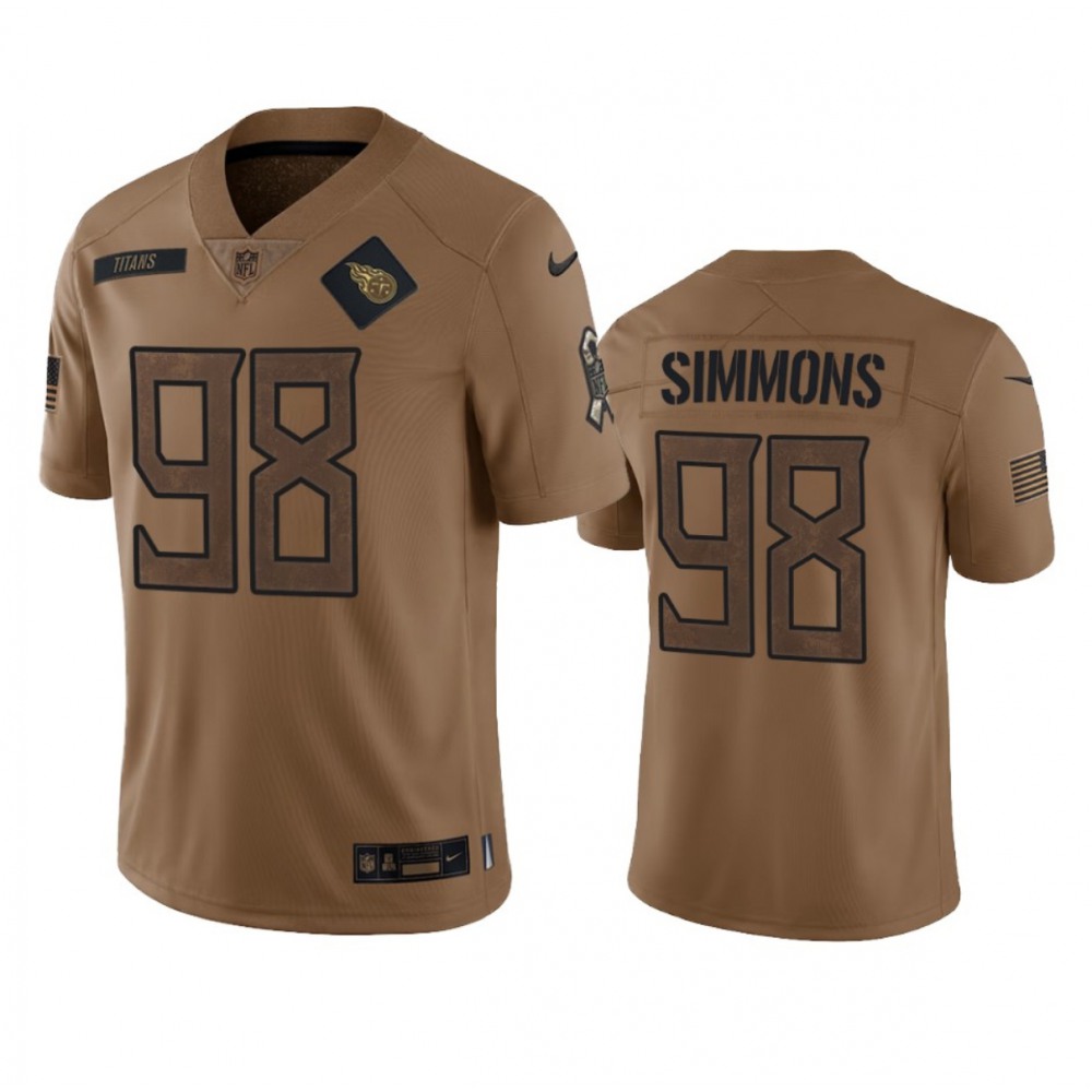 Men's Tennessee Titans #98 Jeffery Simmons 2023 BrownSalute To Service Stitched Football Jersey
