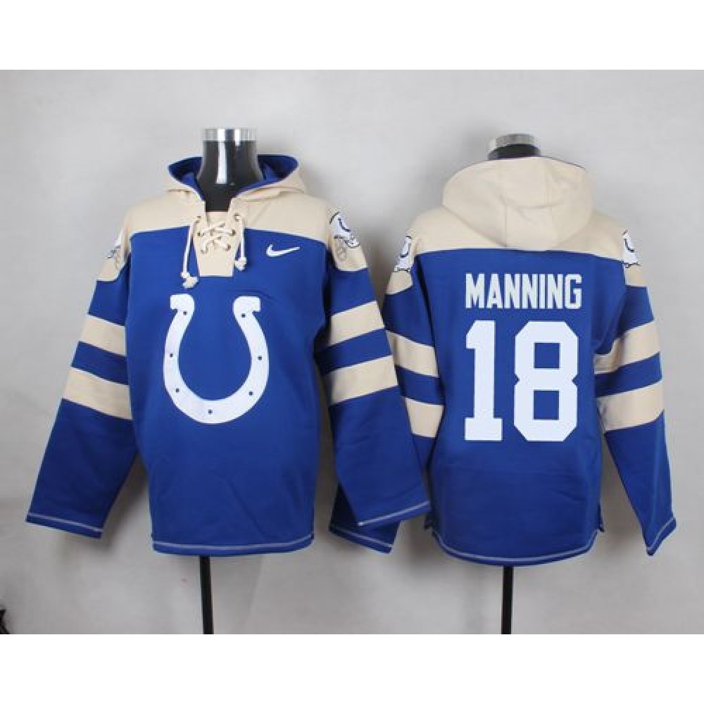 Colts #18 Peyton Manning Royal Blue Player Pullover NFL Hoodie