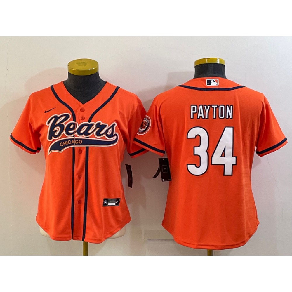 Youth Chicago Bears #34 Walter Payton Orange With Patch Cool Base Stitched Baseball Jersey